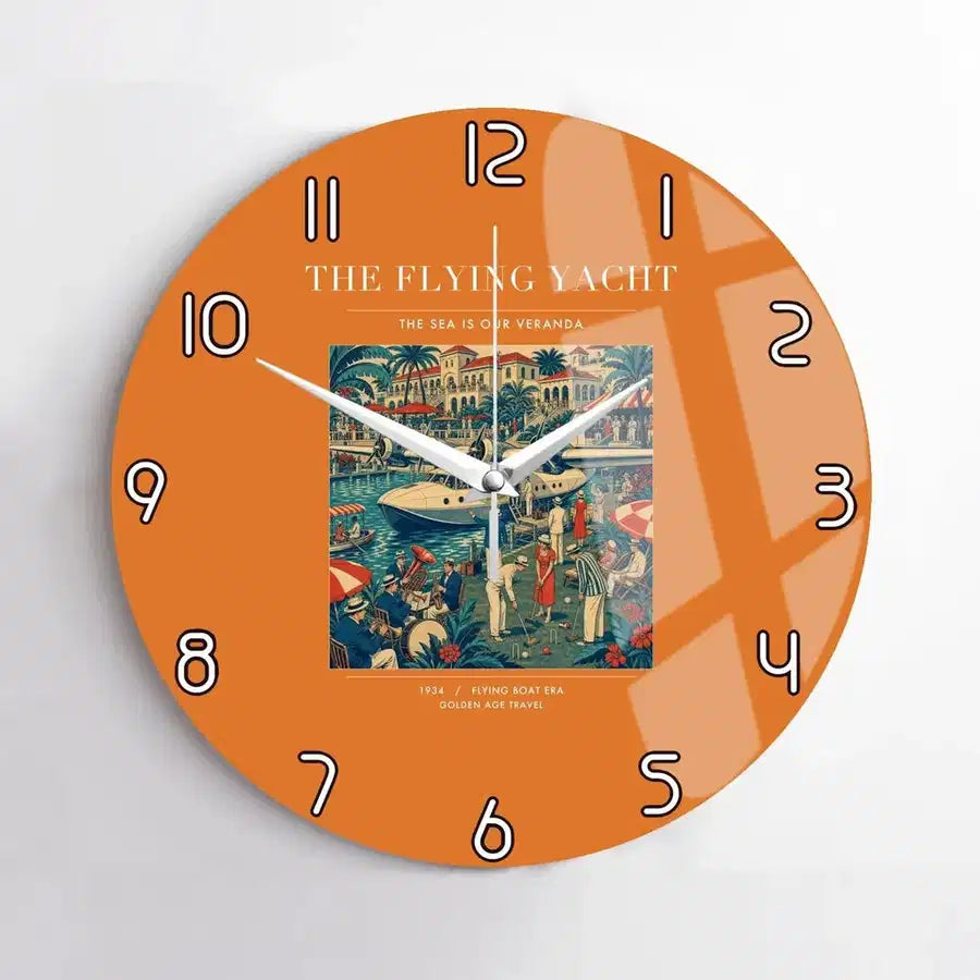 VINTAGE G4075 - The Flying Yacht - Designed Wall Clocks design on orange no-frame