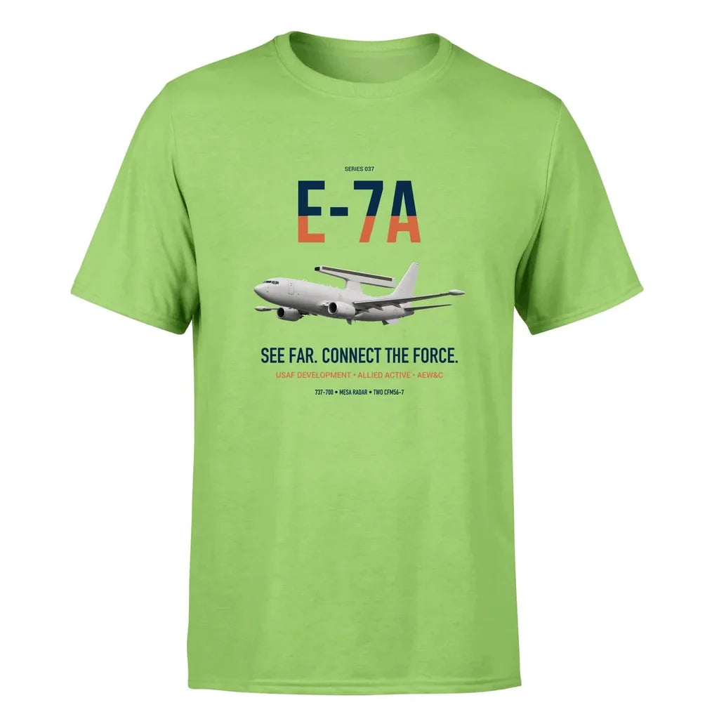 E-7A Wedgetail design on light green double-side t-shirt, single-side print