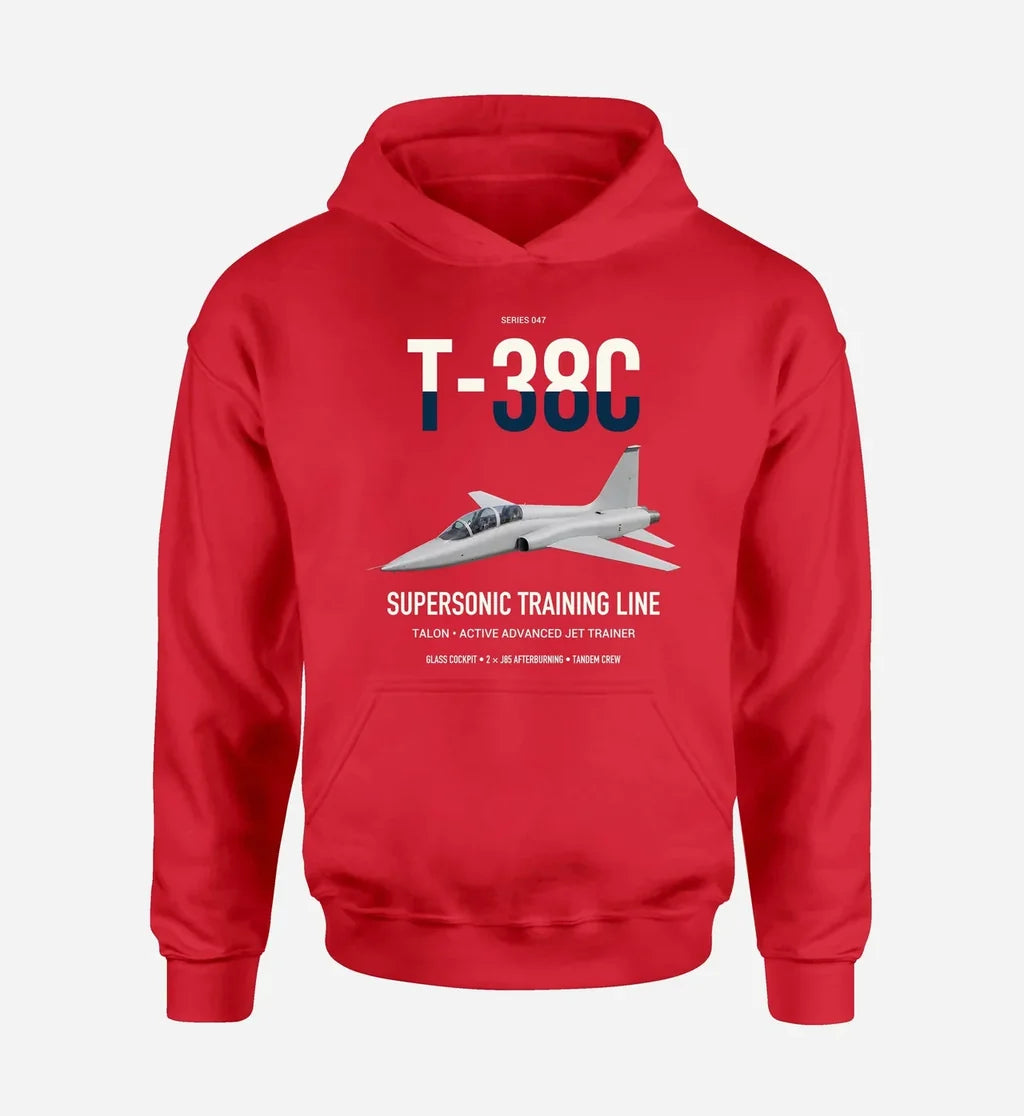 T-38C Talon design on red double-side hoodie, single-side print