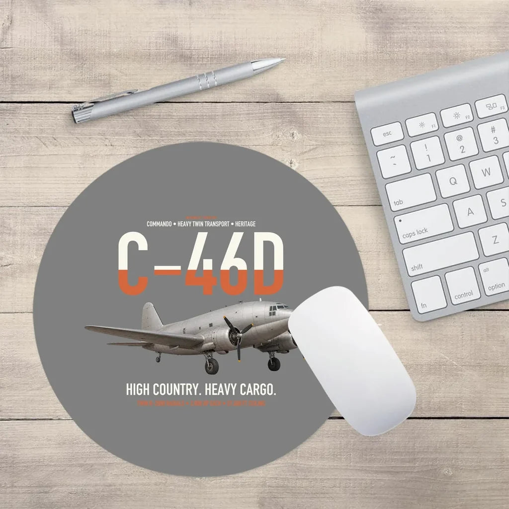 C-46D Commando design on gray round mouse pad