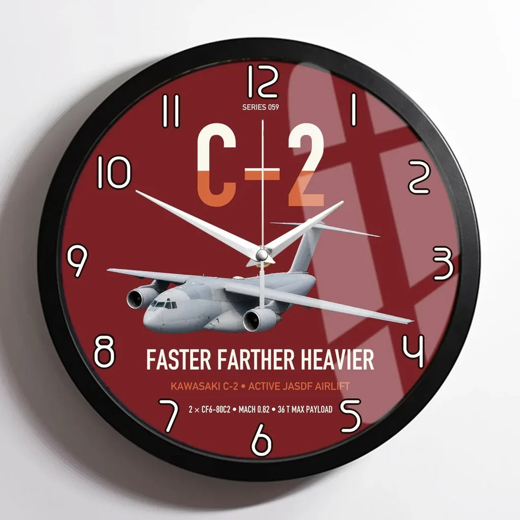 Kawasaki C-2 design on dark red framed wall clock