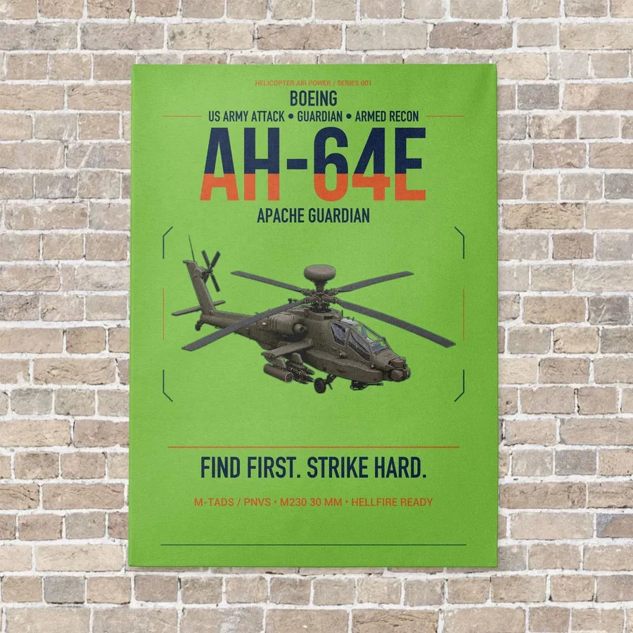 Boeing AH-64E Apache Guardian vertical canvas print - no frame - light green background