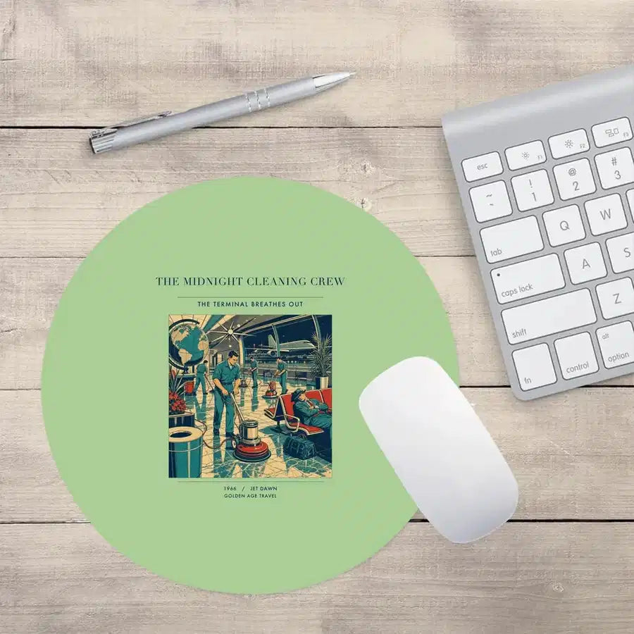 VINTAGE G4378 - The Midnight Cleaning Crew - Designed Mouse Pads design on lightgreen round