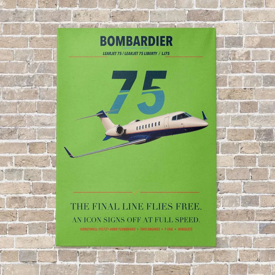 Bombardier Learjet 75 Liberty vertical canvas print - no frame - light green background