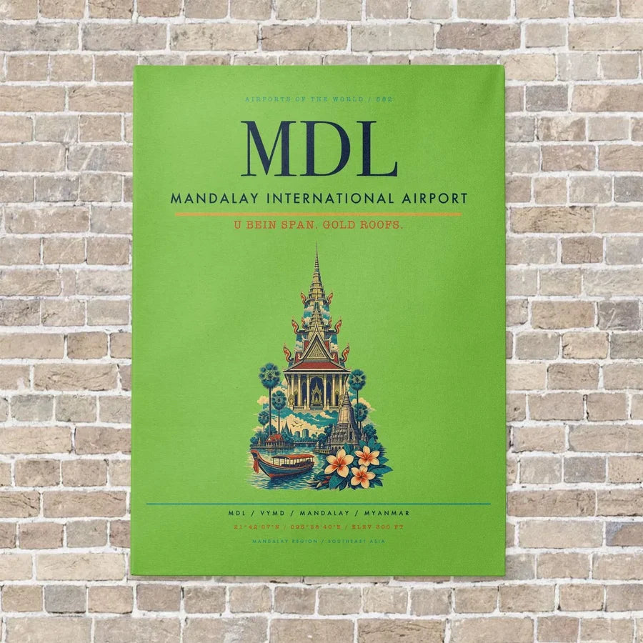 Mandalay International Airport MDL vertical canvas print - no frame - light green background