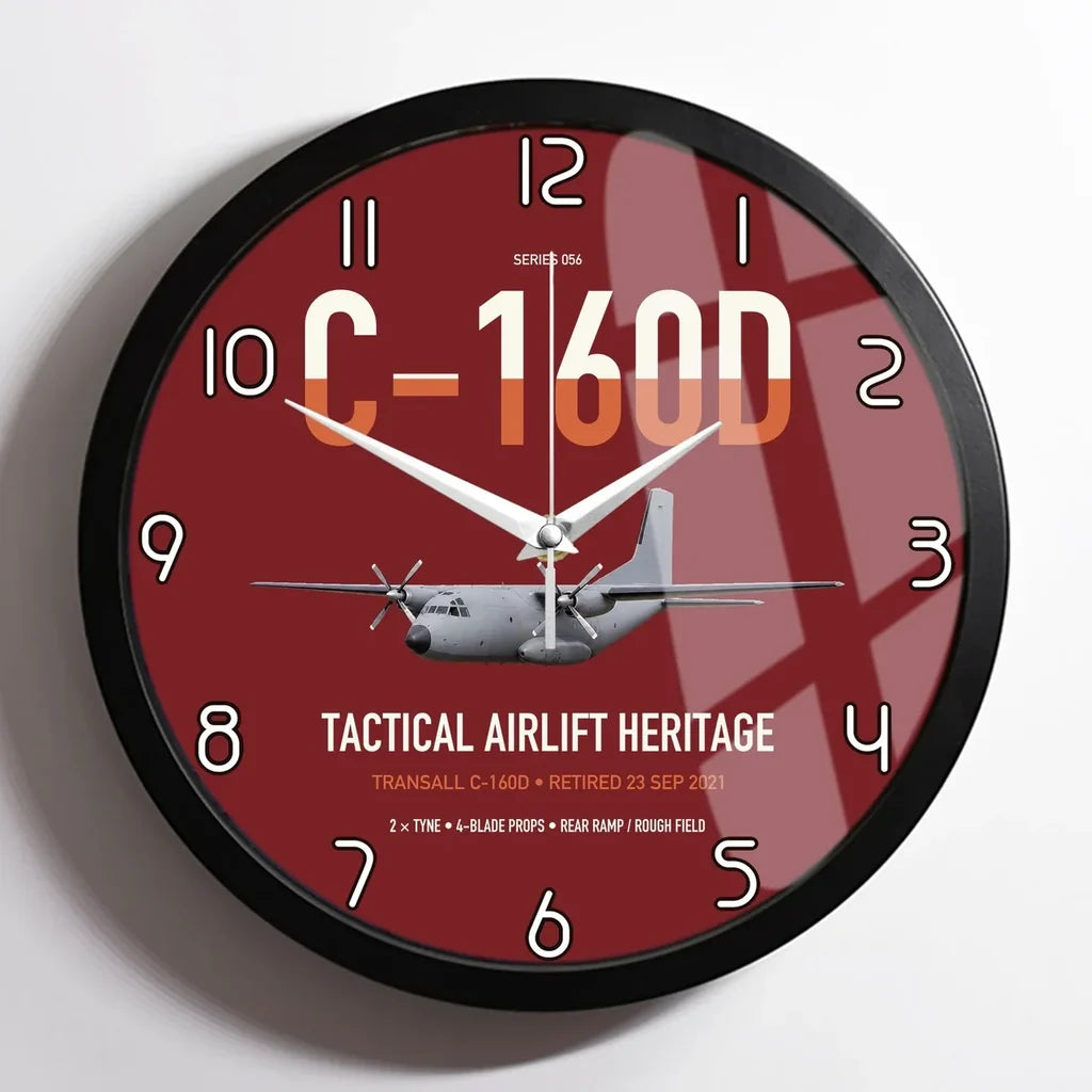 Transall C-160D design on dark red framed wall clock