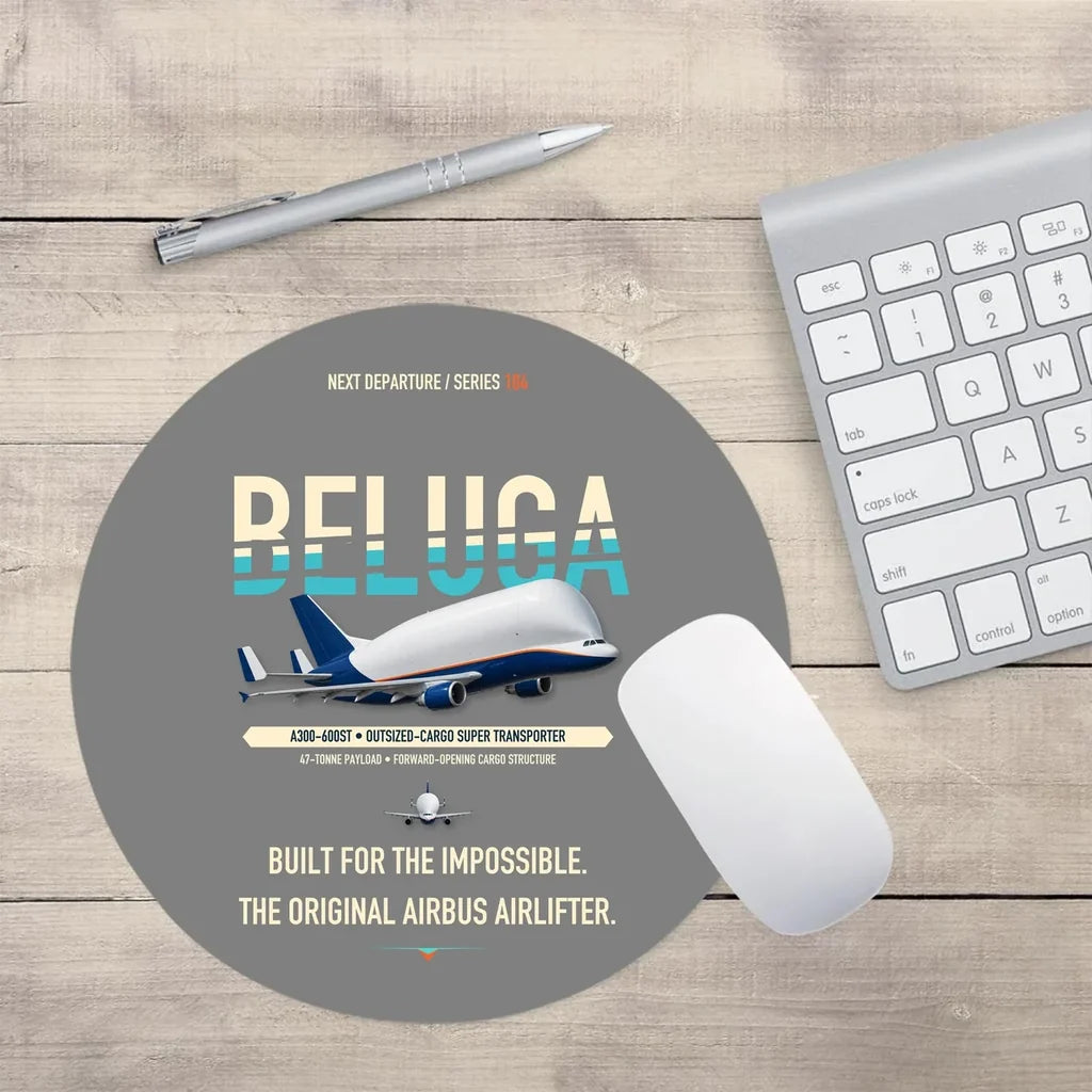 Airbus A300-600ST BelugaST design on gray round mouse pad