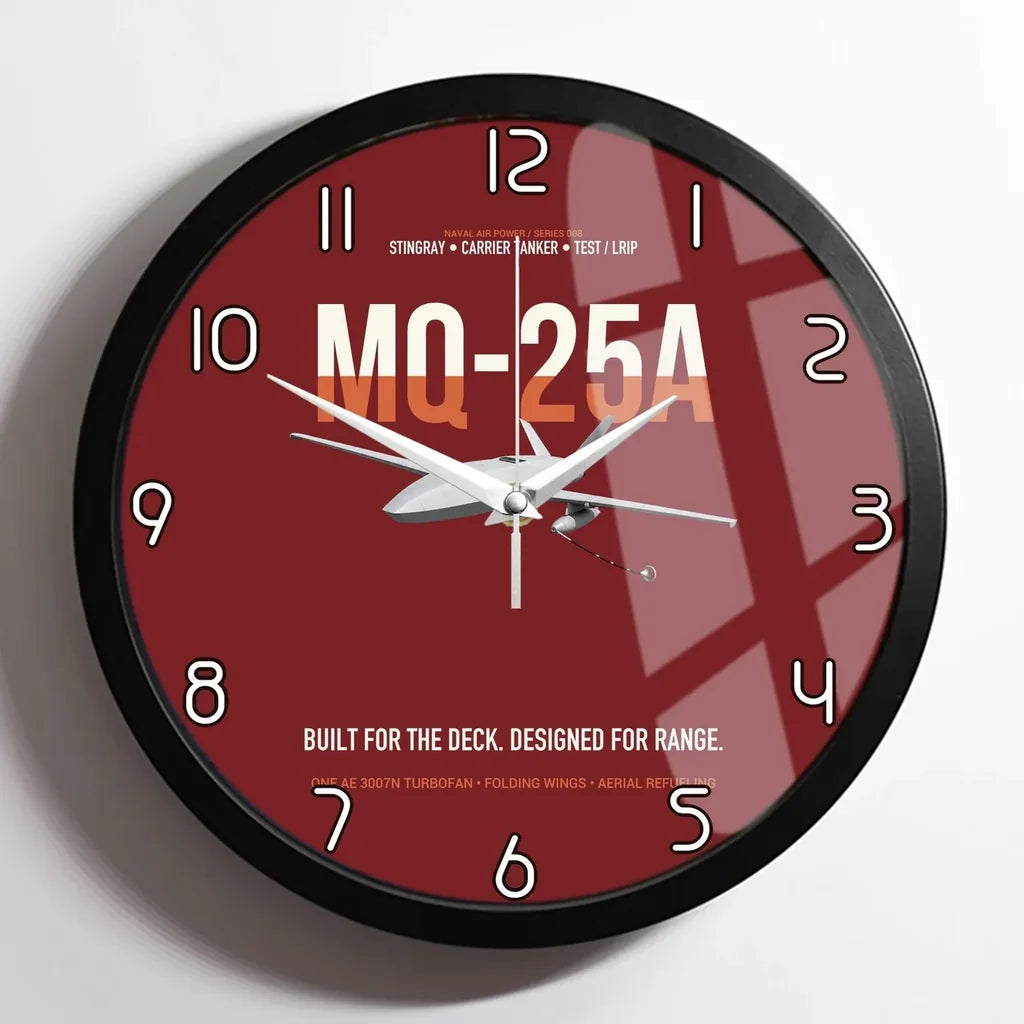 MQ-25A STINGRAY design on dark red framed wall clock