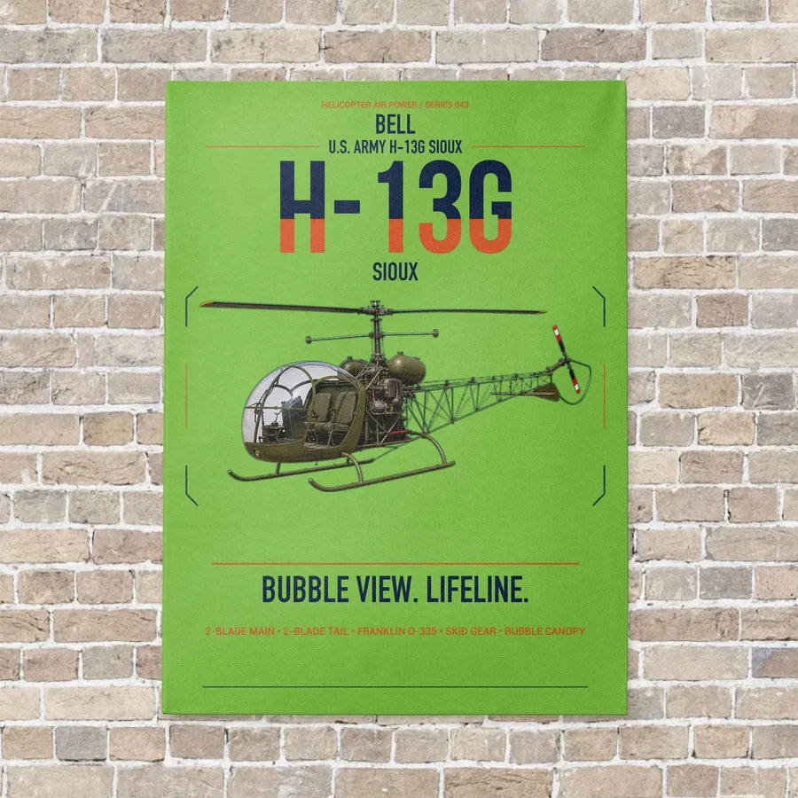 Bell H-13G Sioux vertical canvas print - no frame - light green background