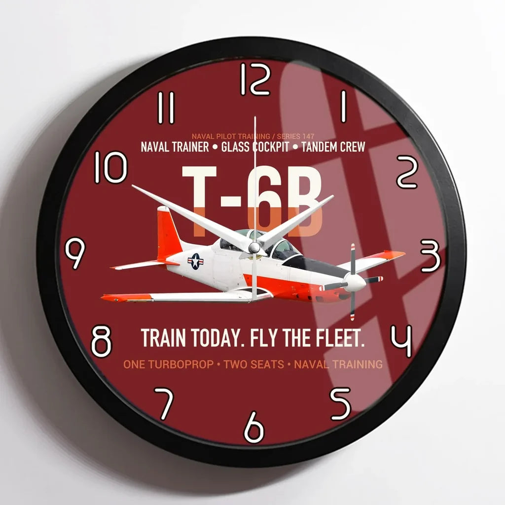 T-6B Texan II Naval Aviator Training design on dark red framed wall clock