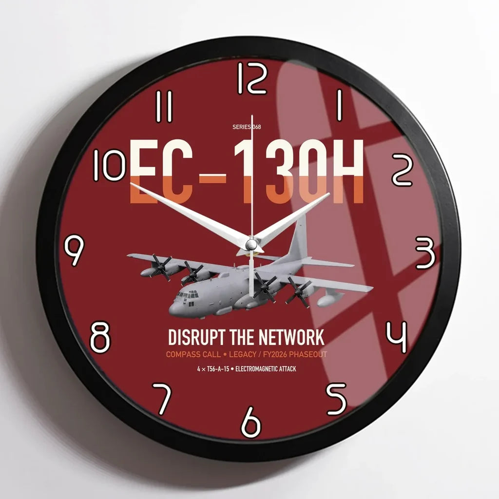 EC-130H Compass Call design on dark red framed wall clock