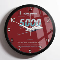 Thumbnail for Bombardier Global 5000 design on dark red framed wall clock