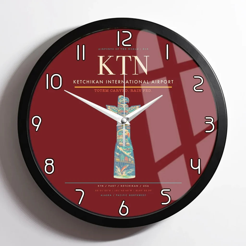 Ketchikan International Airport (KTN) design on dark red framed wall clock