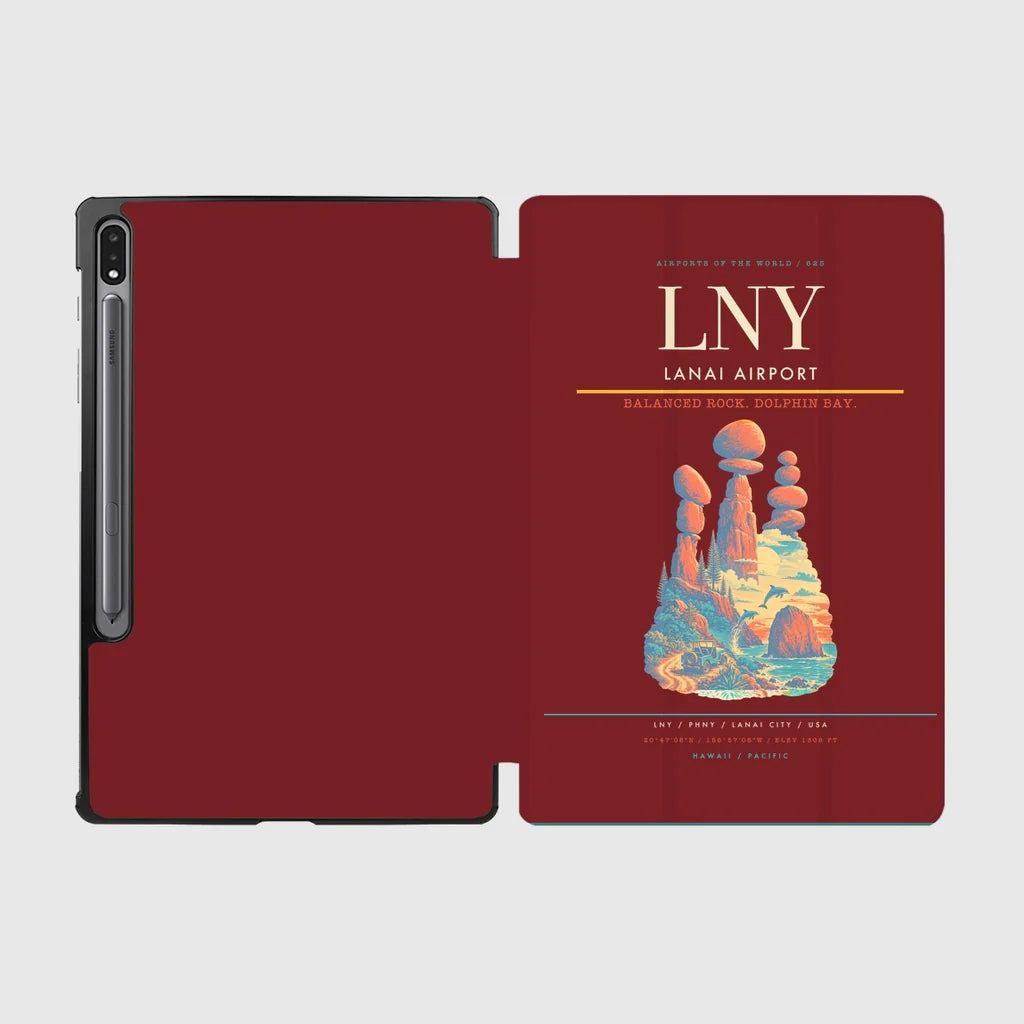 Lanai Airport (LNY) design on dark red samsung tablet tablet case