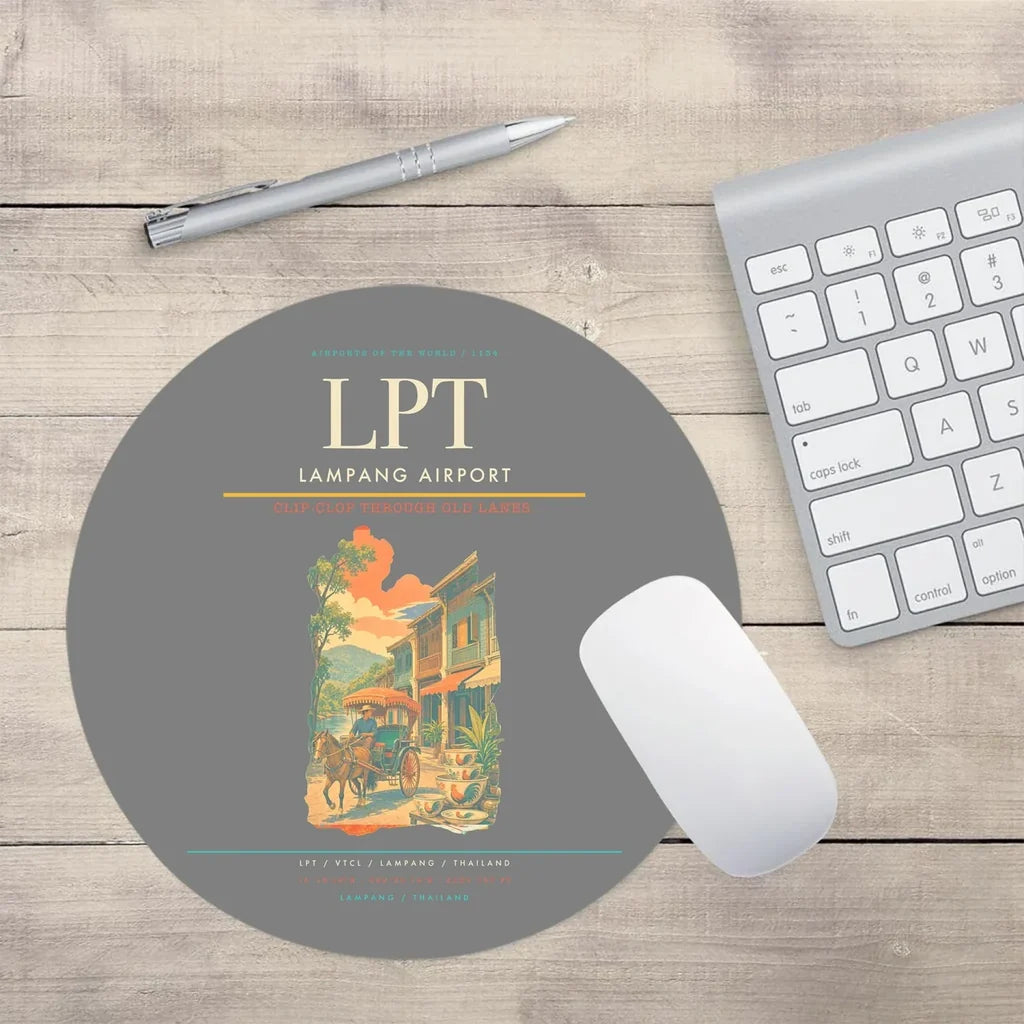 Lampang Airport (LPT) design on gray round mouse pad