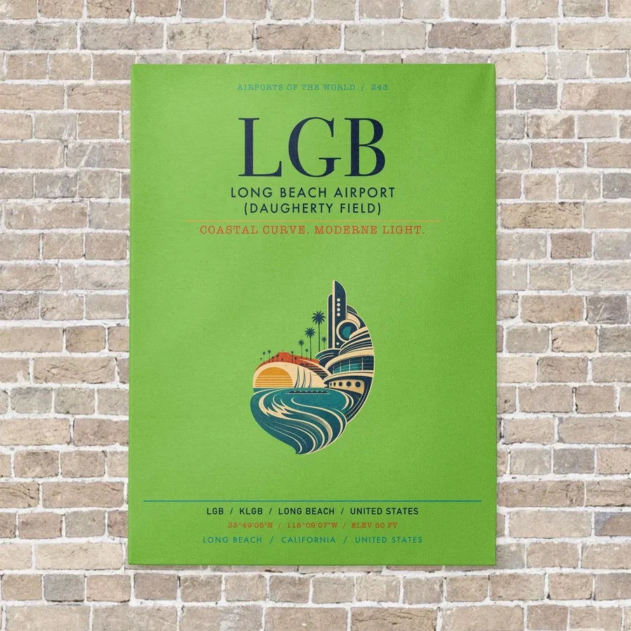 Long Beach Airport (Daugherty Field) LGB vertical canvas print - no frame - light green background