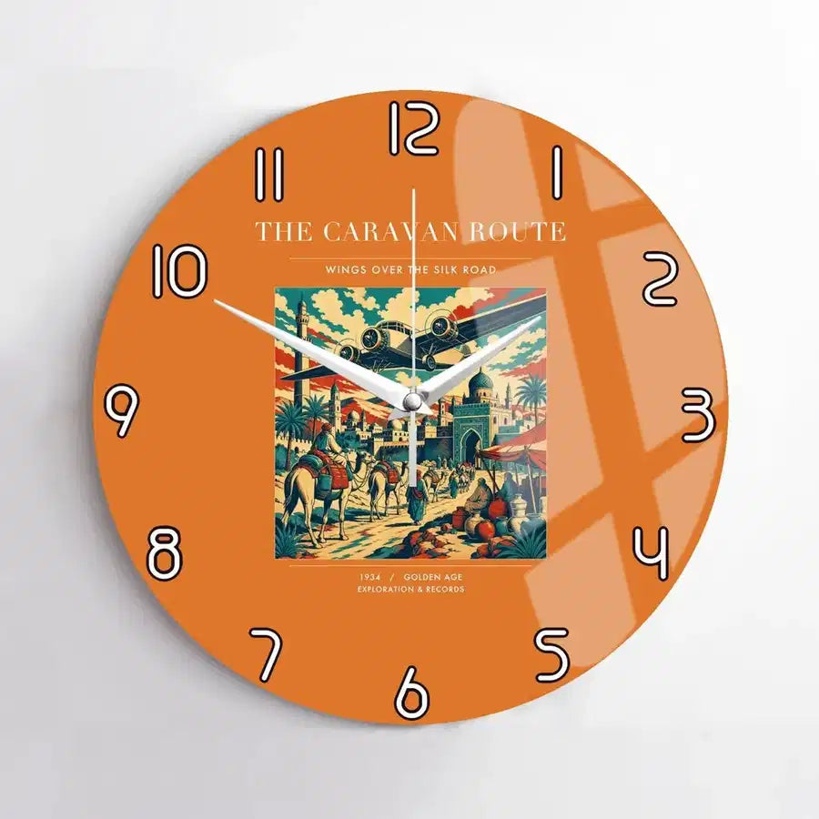 VINTAGE G4040 - The Caravan Route - Designed Wall Clocks design on orange no-frame