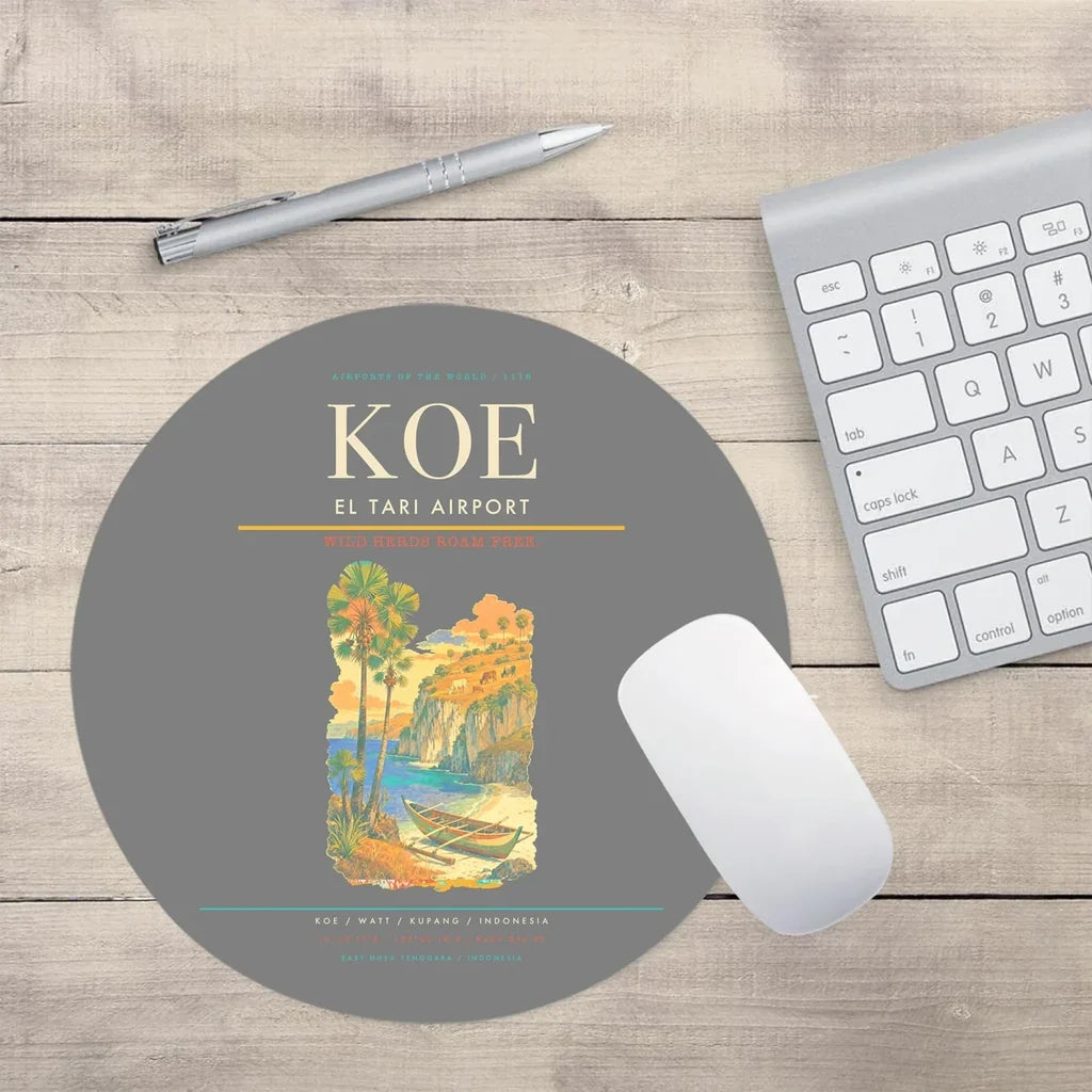 El Tari Airport (KOE) design on gray round mouse pad