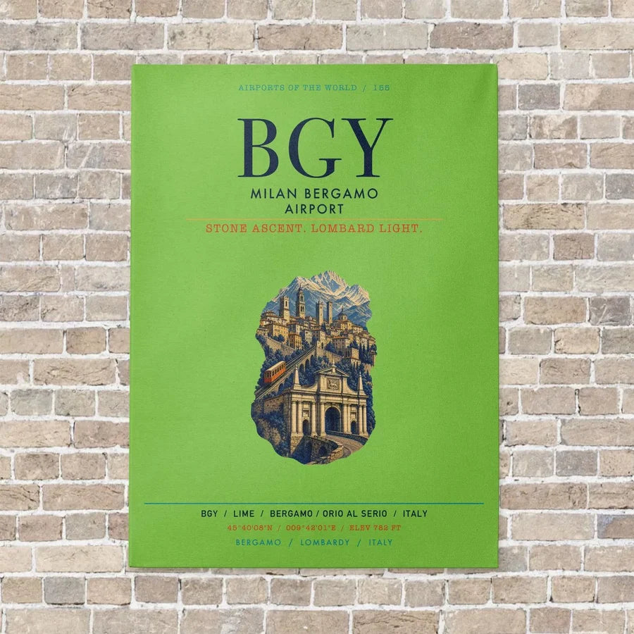Milan Bergamo Airport BGY vertical canvas print - no frame - light green background
