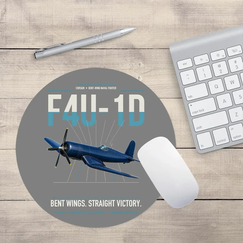 F4U-1D Corsair design on gray round mouse pad
