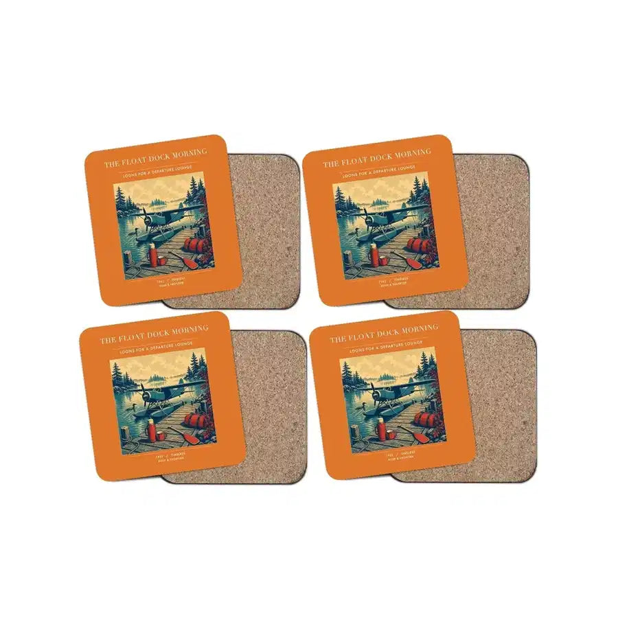 The Float Dock Morning - Designed Coasters design on orange 4-pieces-set
