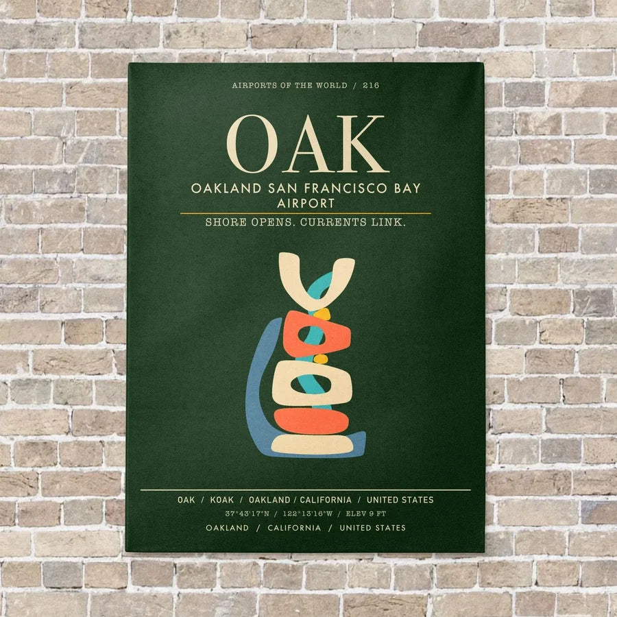 Oakland San Francisco Bay Airport OAK - Canvas Framed - Dark Green