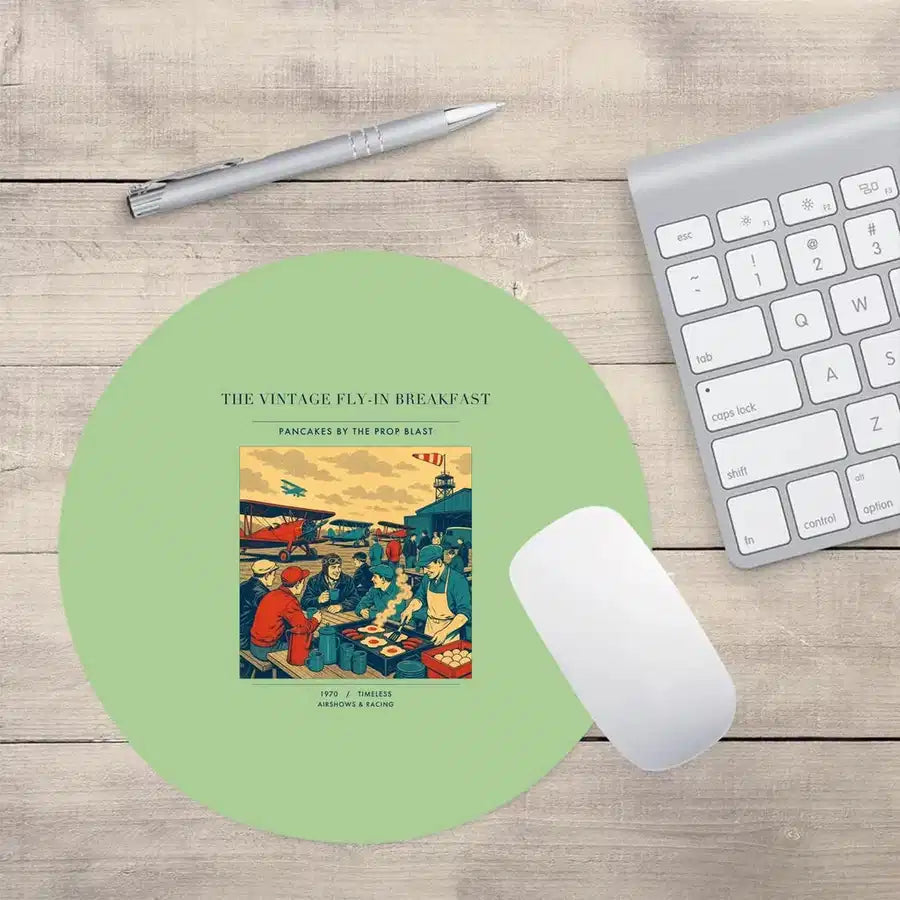 VINTAGE G4487 - The Vintage Fly-In Breakfast - Designed Mouse Pads design on lightgreen round