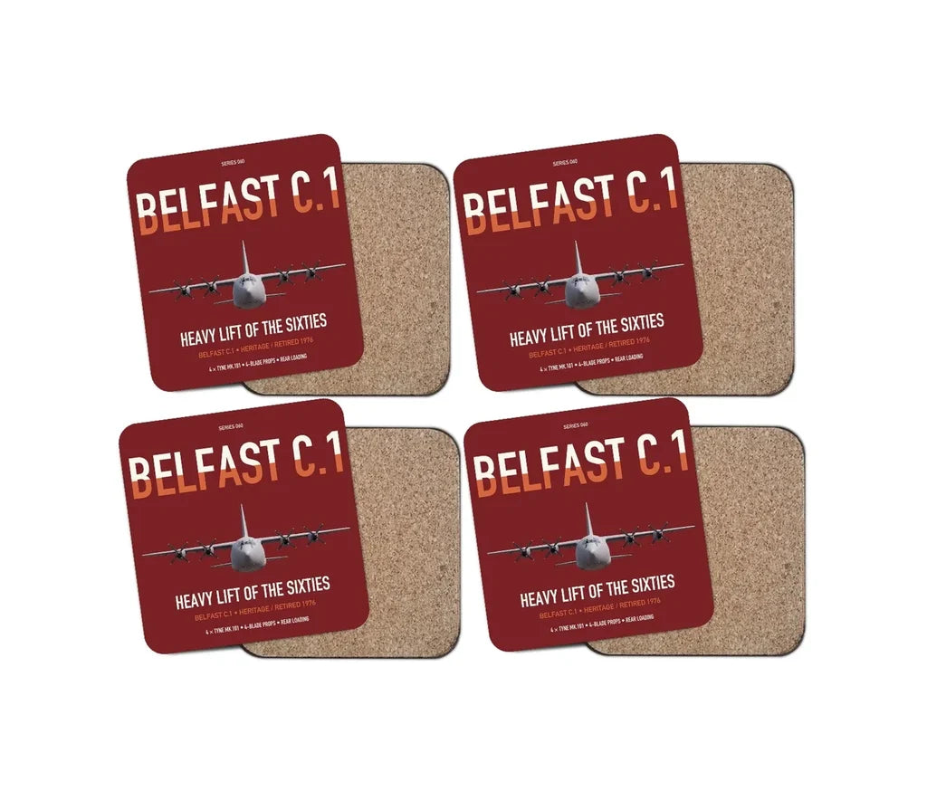 Short Belfast C.1 design on dark red 4 pieces set coaster
