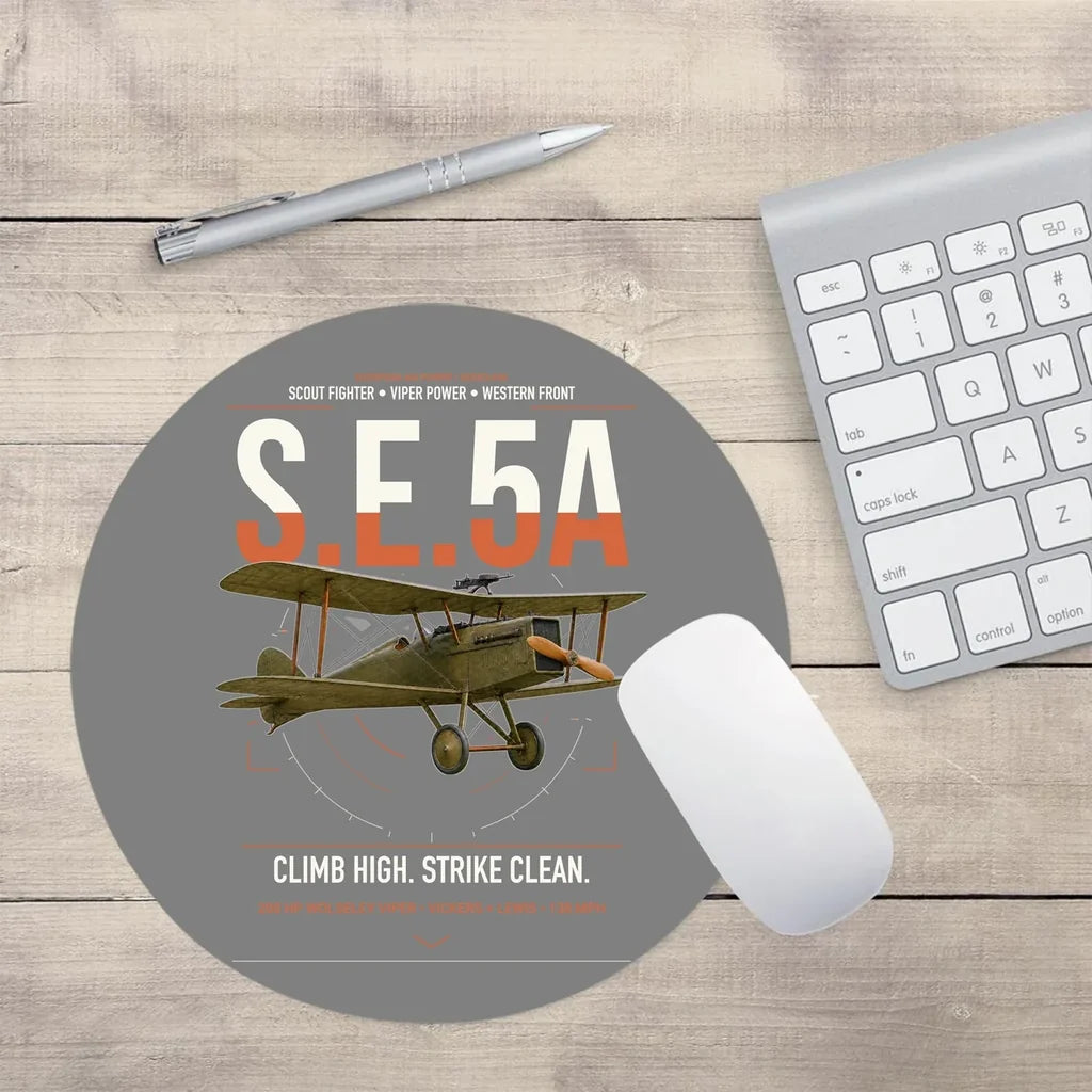Royal Aircraft Factory S.E.5a design on gray round mouse pad
