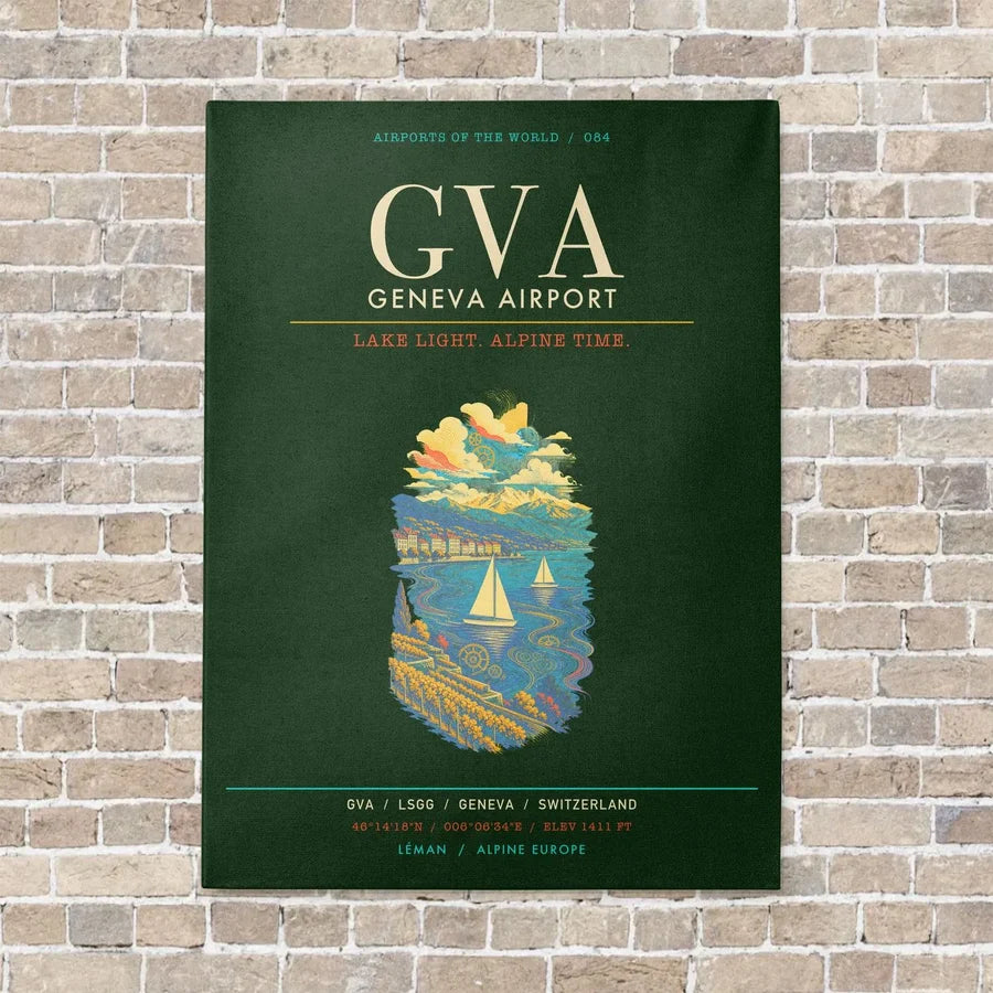 Geneva Airport GVA - Canvas Framed - Dark Green