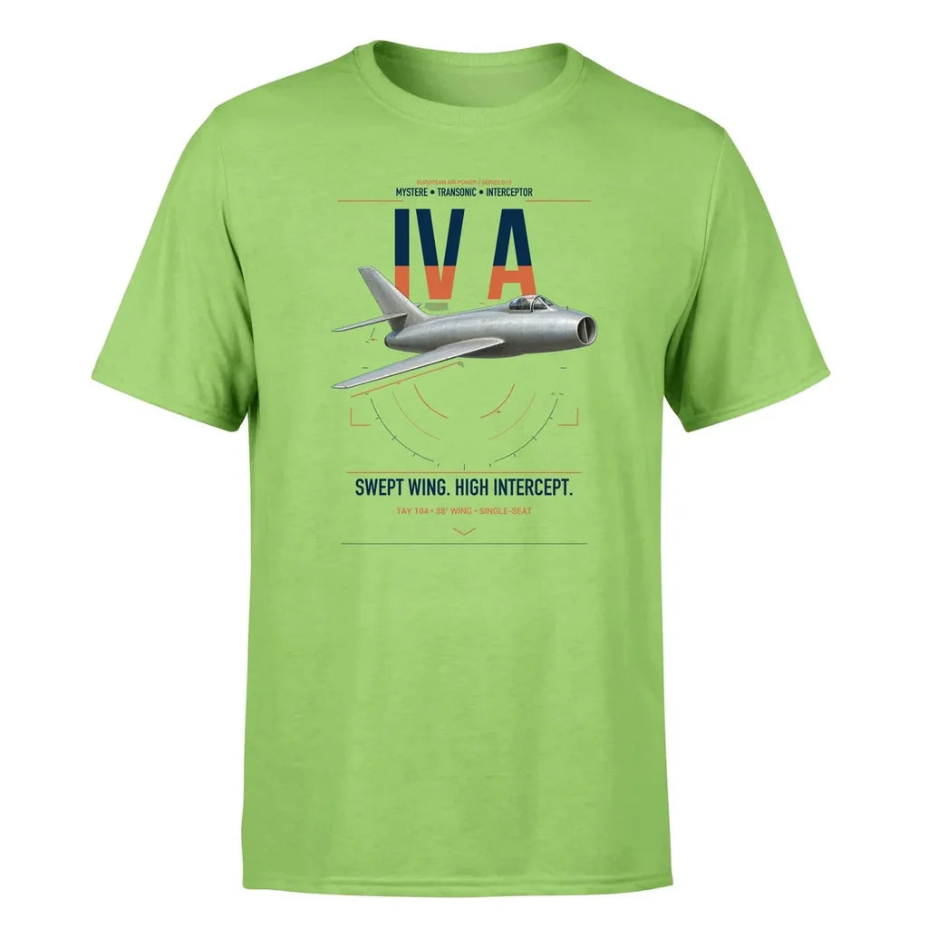 Dassault Mystère IV A design on light green t-shirt, single-side print