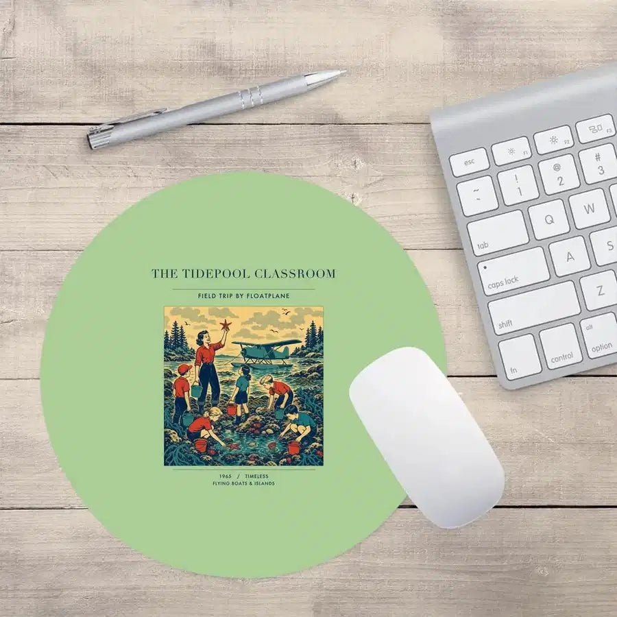 VINTAGE G4366 - The Tidepool Classroom - Designed Mouse Pads design on lightgreen round