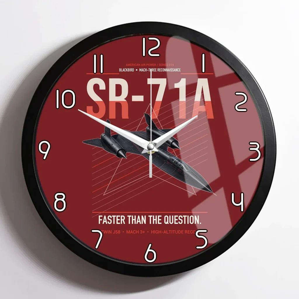 SR-71A Blackbird design on dark red framed wall clock