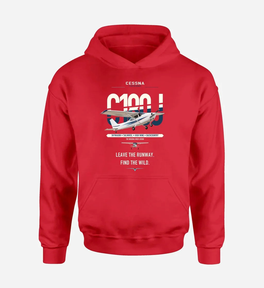 Cessna 180J Skywagon design on red double-side hoodie, single-side print