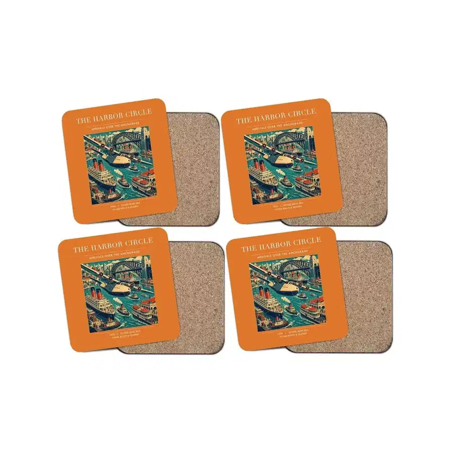 The Harbor Circle - Designed Coasters design on orange 4-pieces-set