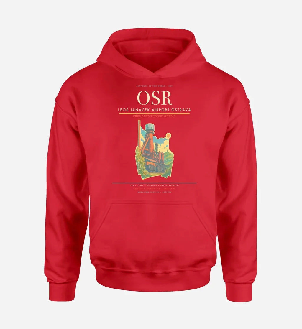 Leoš Janáček Airport Ostrava (OSR) design on red hoodie single-side print