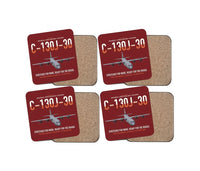 Thumbnail for C-130J-30 Super Hercules design on dark red 4 pieces set coaster