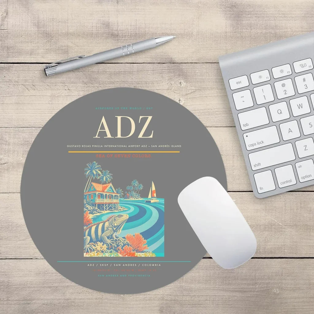 Gustavo Rojas Pinilla International Airport (ADZ) design on gray round mouse pad
