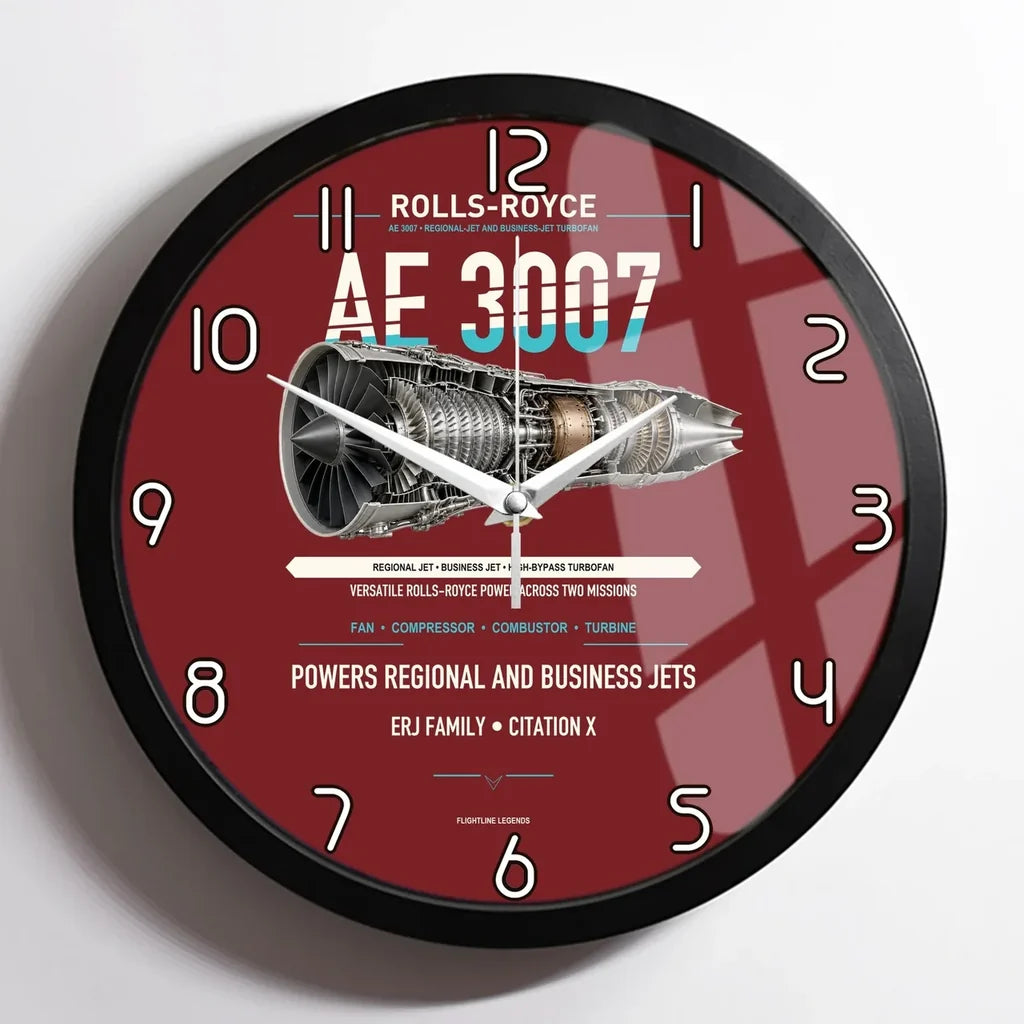 AE 3007 design on dark red framed wall clock