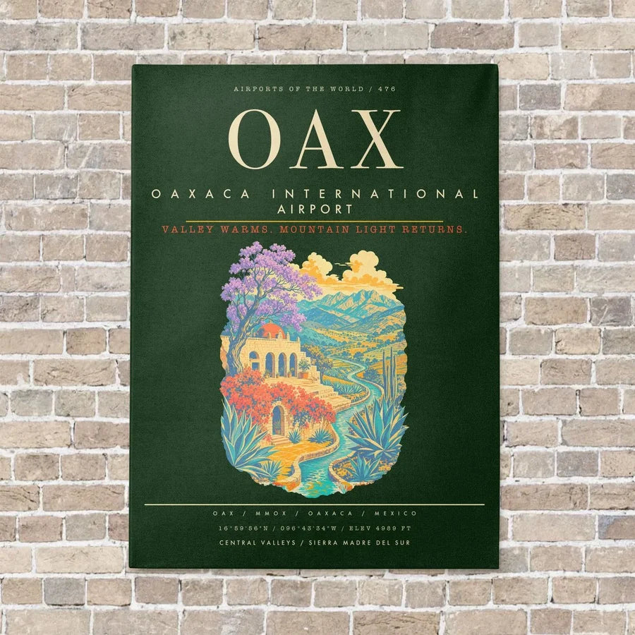 Oaxaca International Airport OAX - Canvas Framed - Dark Green