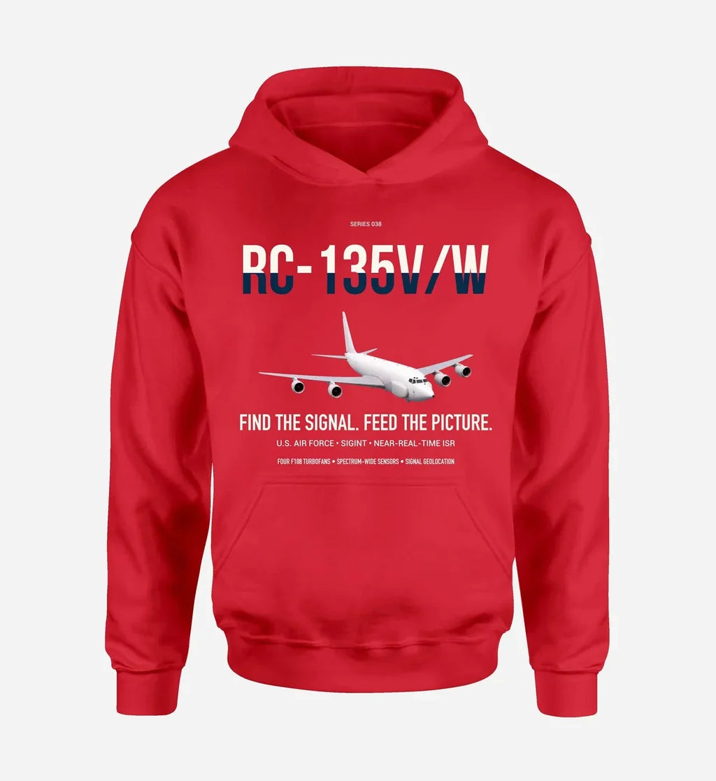 RC-135V W Rivet Joint design on red double-side hoodie, single-side print