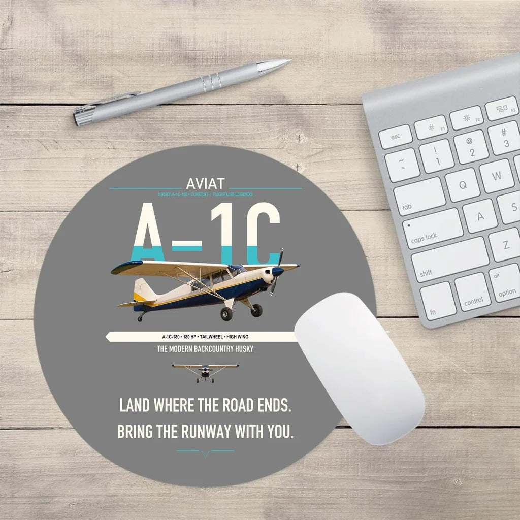 Aviat Husky A-1C-180 design on gray round mouse pad