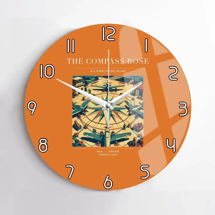 VINTAGE G4139 - The Compass Rose - Designed Wall Clocks design on orange no-frame