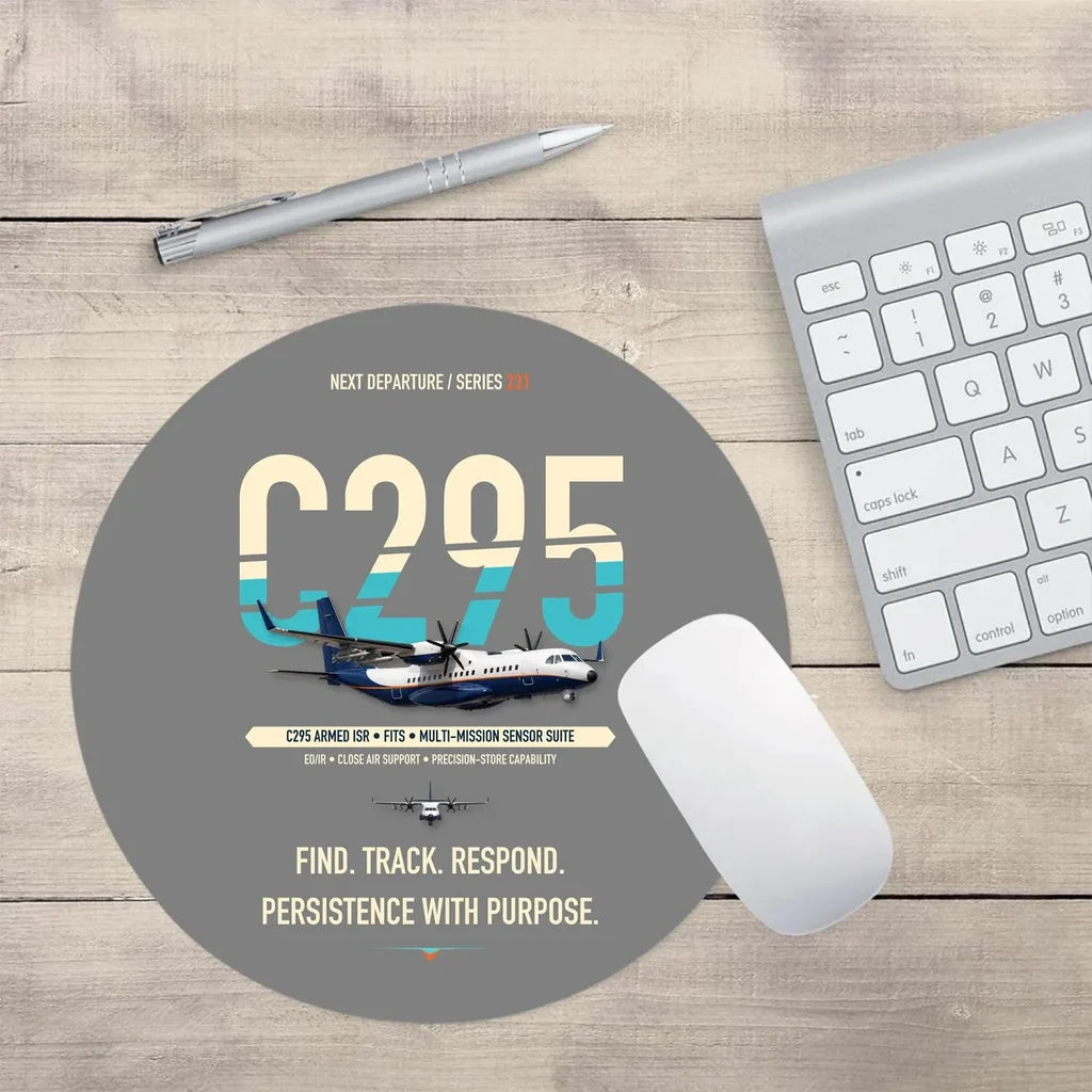 Airbus C295 Armed ISR design on gray round mouse pad