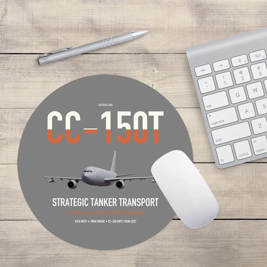 Airbus CC-150T Polaris design on gray round mouse pad