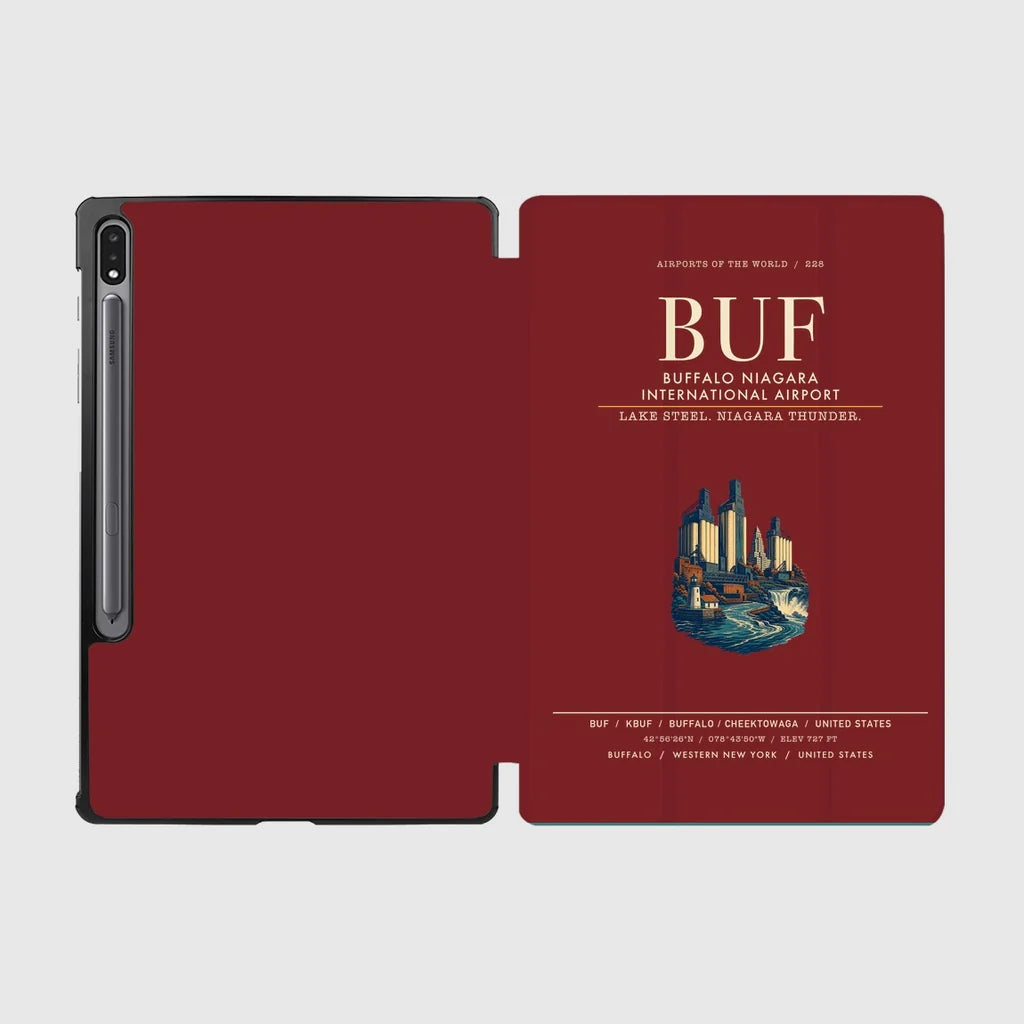 Buffalo Niagara International Airport (BUF) design on dark red samsung tablet tablet case