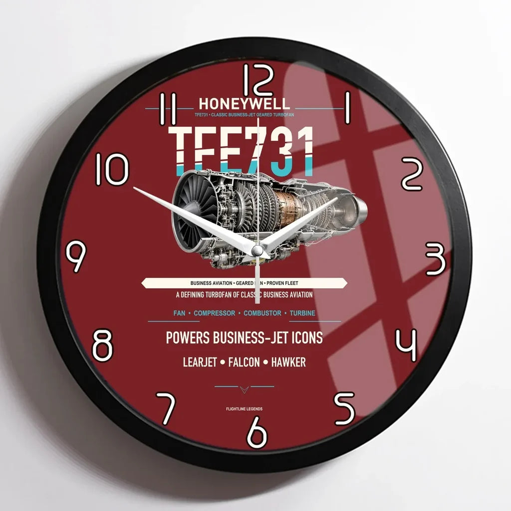 TFE731 design on dark red framed wall clock