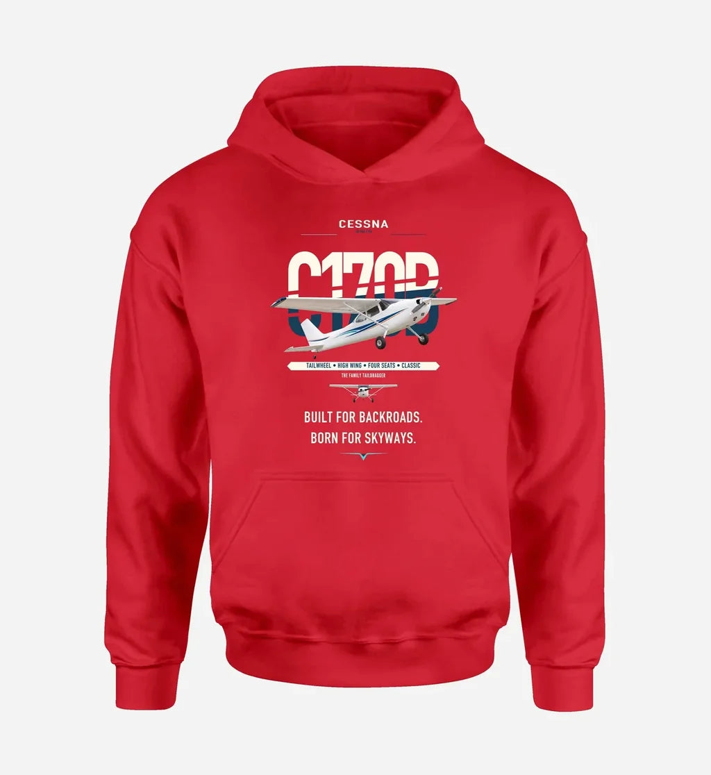 Cessna 170B design on red double-side hoodie, single-side print