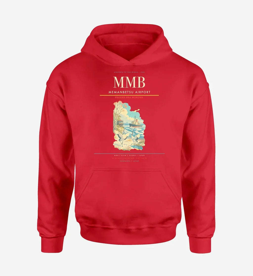 Memanbetsu Airport (MMB) design on red hoodie single-side print