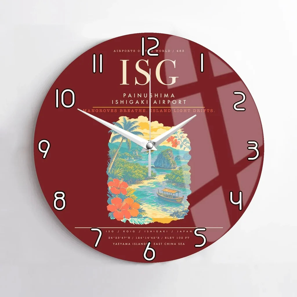 Painushima Ishigaki Airport ISG Wall-Clock No-Frame - Dark Red